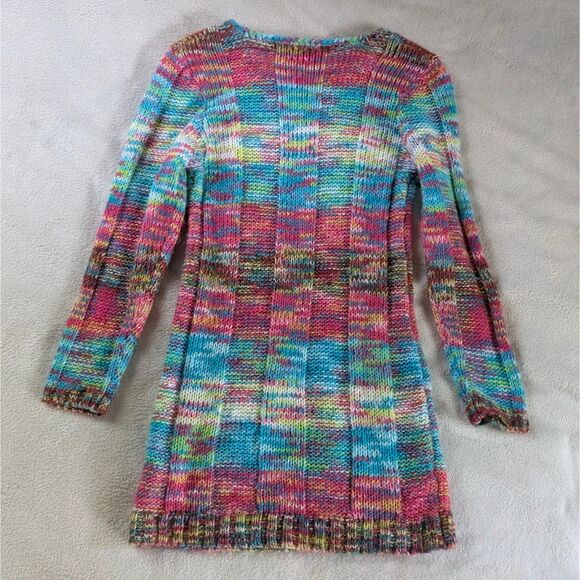 Y2K Rainbow Knit Sweater Women's XS Multicolor Colorblock Quarter Sleeve - Picture 3 of 7